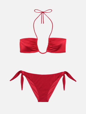 Shimmer brick red bandeau bikini Dhalia Yali