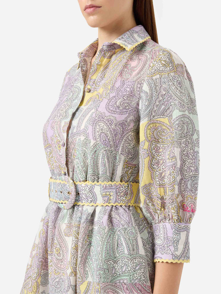 Short dress Daisi Linen with paisley print