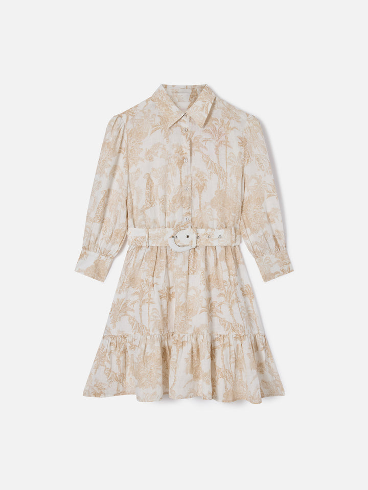 Daisi toile de jouy linen dress in beige