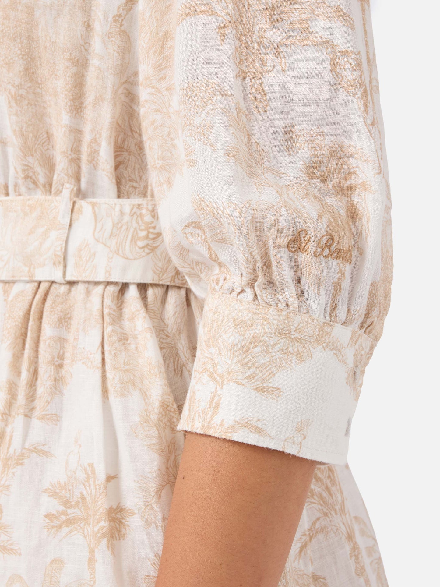 Vestido de lino Daisi toile de jouy en beige 