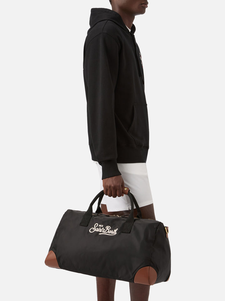 Daily black nylon weekender with embroidered logo