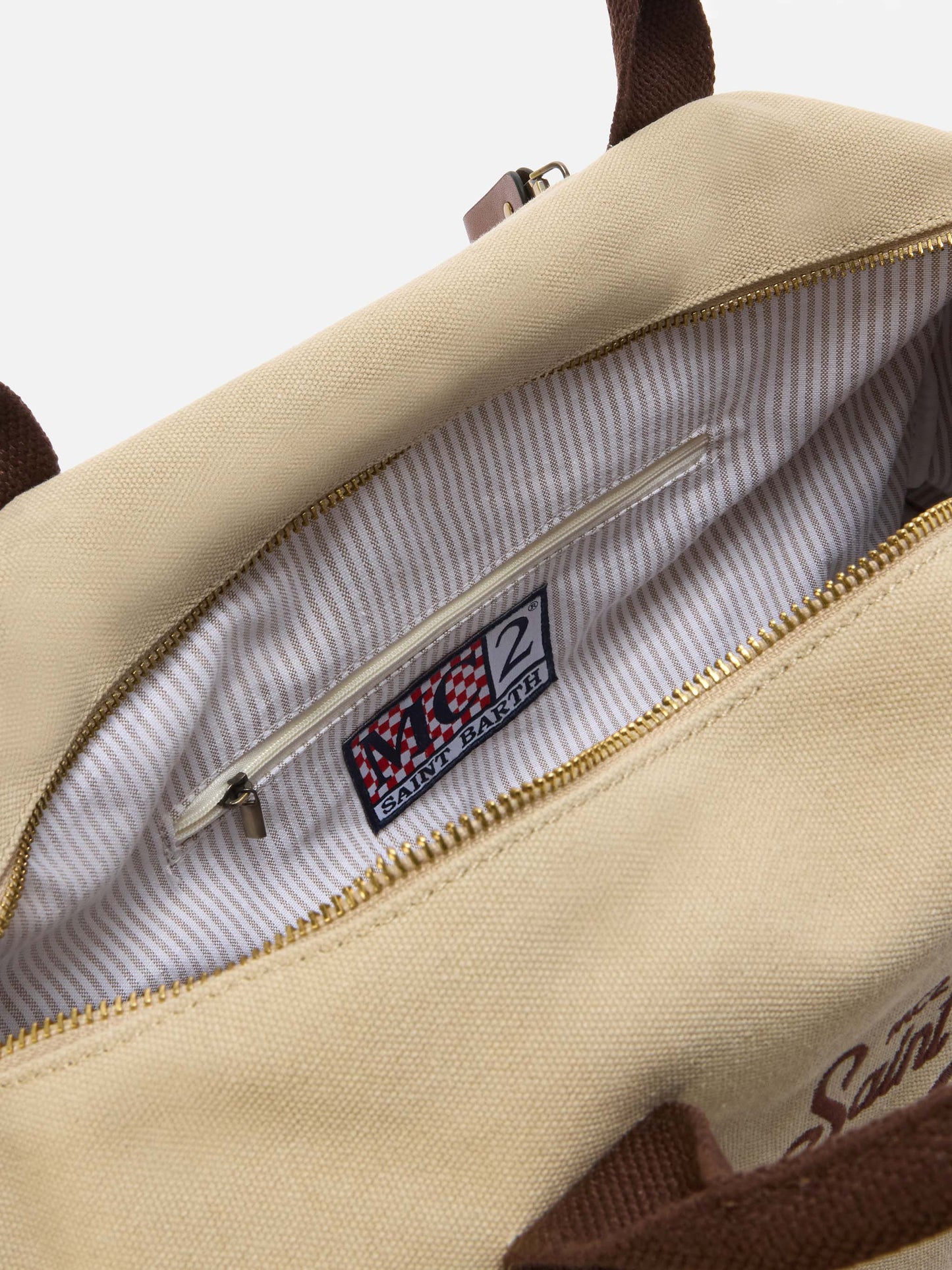 Daily beige cotton blend weekender with embroidered logo