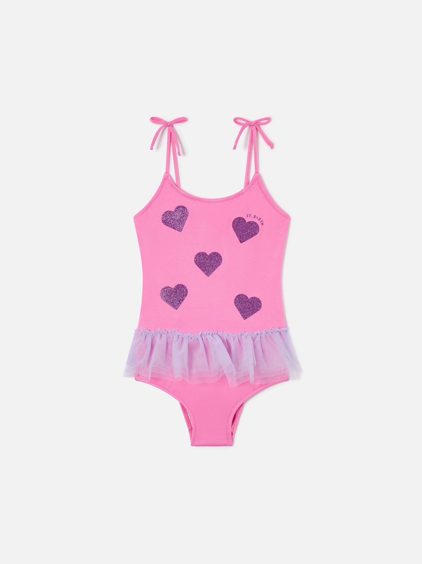 Dancer one-piece swimsuit with tulle ruffle and glittered hearts