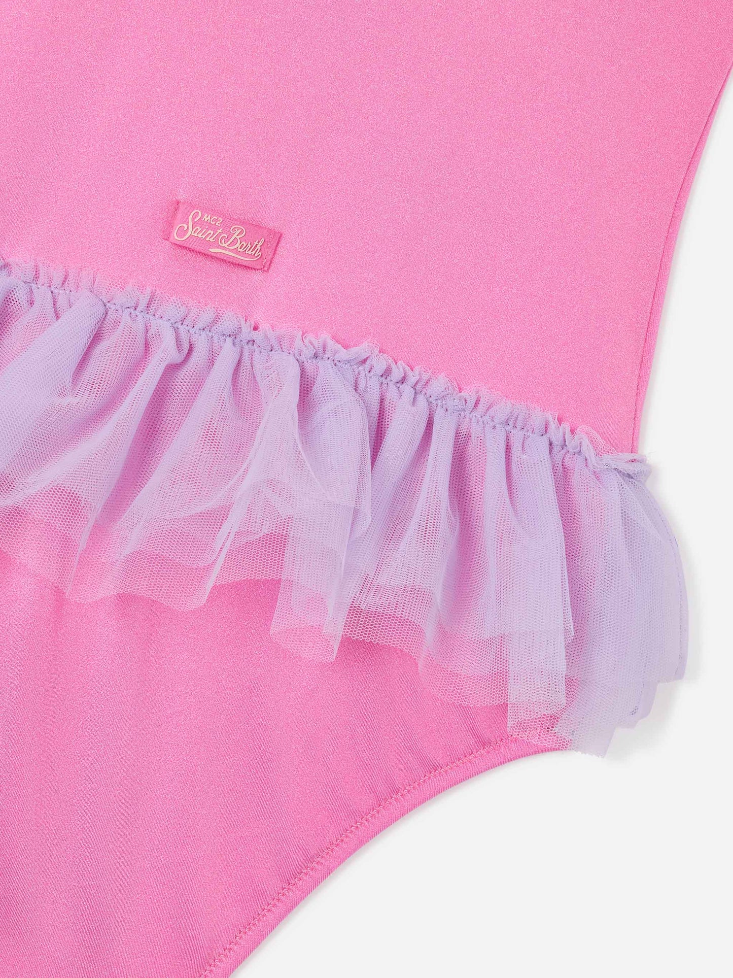 Dancer one-piece swimsuit with tulle ruffle and glittered hearts