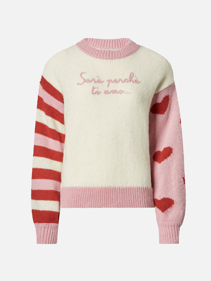 Alpaca sweater Danya with Sarà perchè ti amo embroidery