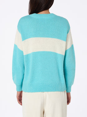 Woman light blue sweater Danya with Apres ski print