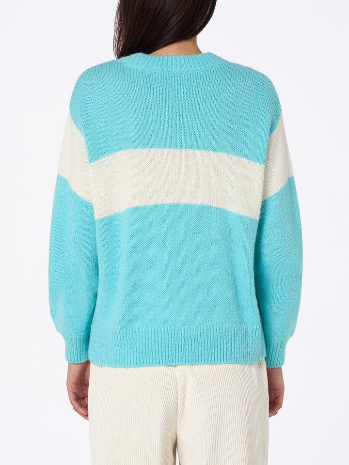 Woman light blue sweater Danya with Apres ski print