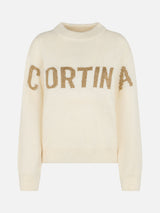 Woman white sweater Danya with Cortina print