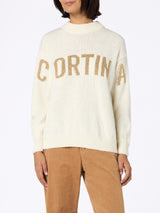 Woman white sweater Danya with Cortina print