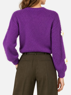 Pull col rond Purple Danya Soft avec appliqués marguerite 