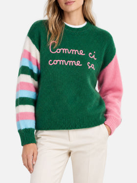 Green Danya Soft boxy sweater with embroidery