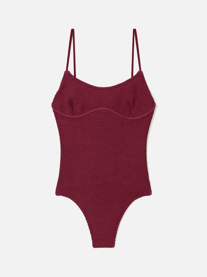 Costume intero Dara in tessuto crinkle bordeaux
