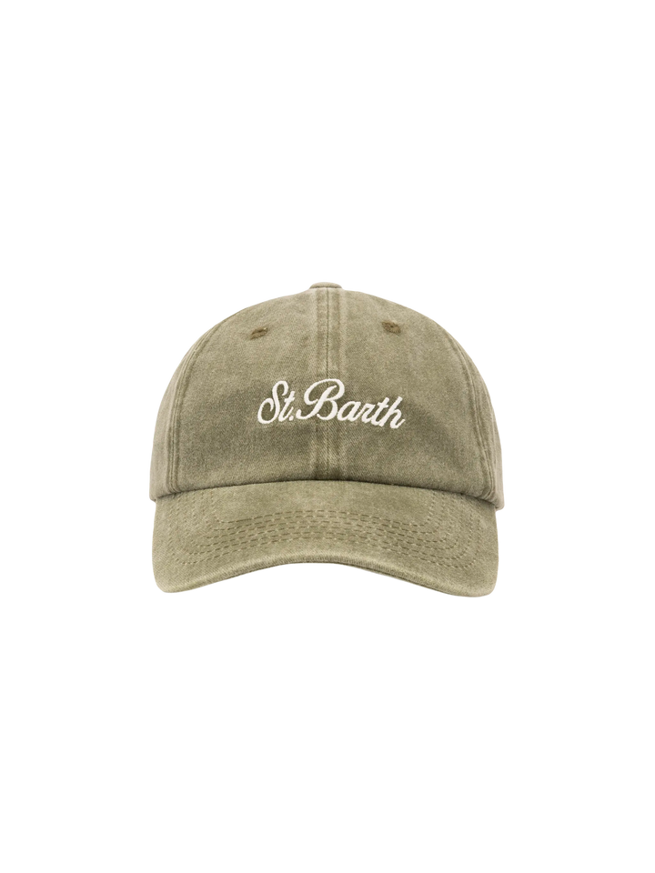 Davis military green denim Ball Cap with St. Barth embroidery
