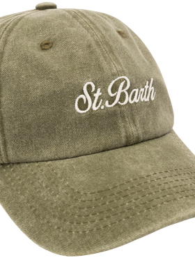 Davis military green denim Ball Cap with St. Barth embroidery