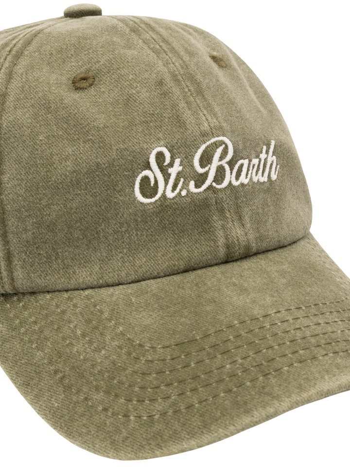 Davis military green denim Ball Cap with St. Barth embroidery