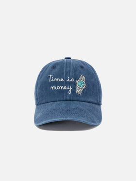 Davis cotton baseball cap in blue with Time is money embroidery
