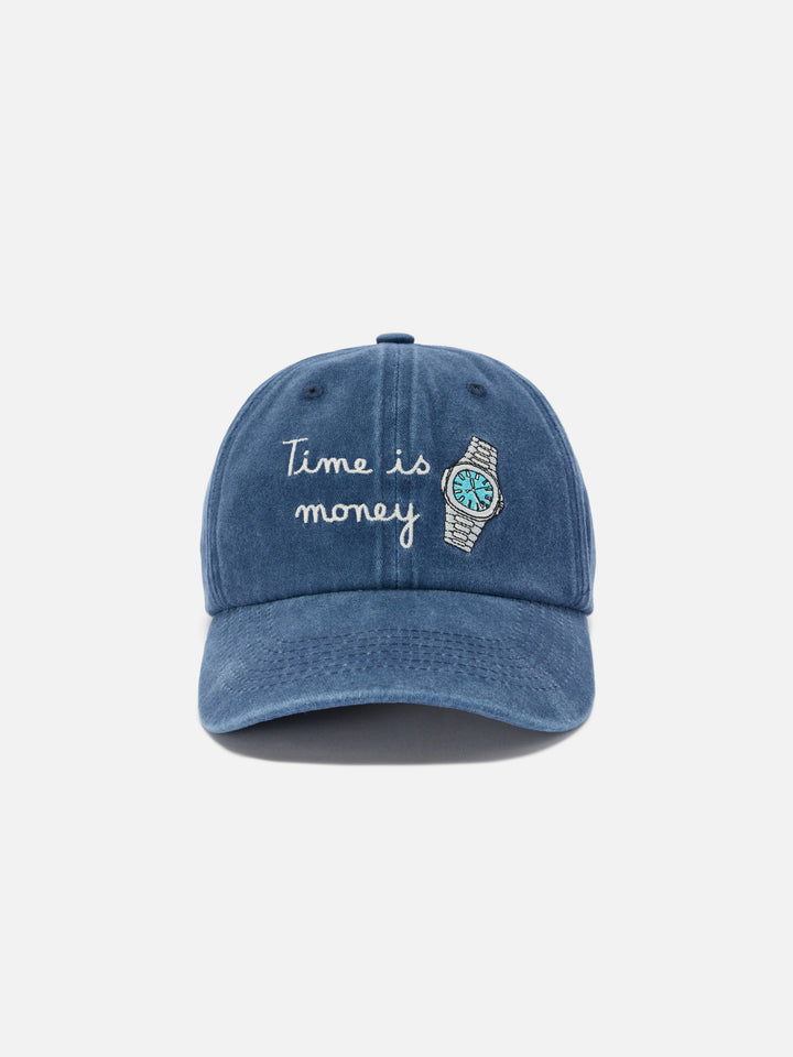 Davis cotton baseball cap in blue with Time is money embroidery