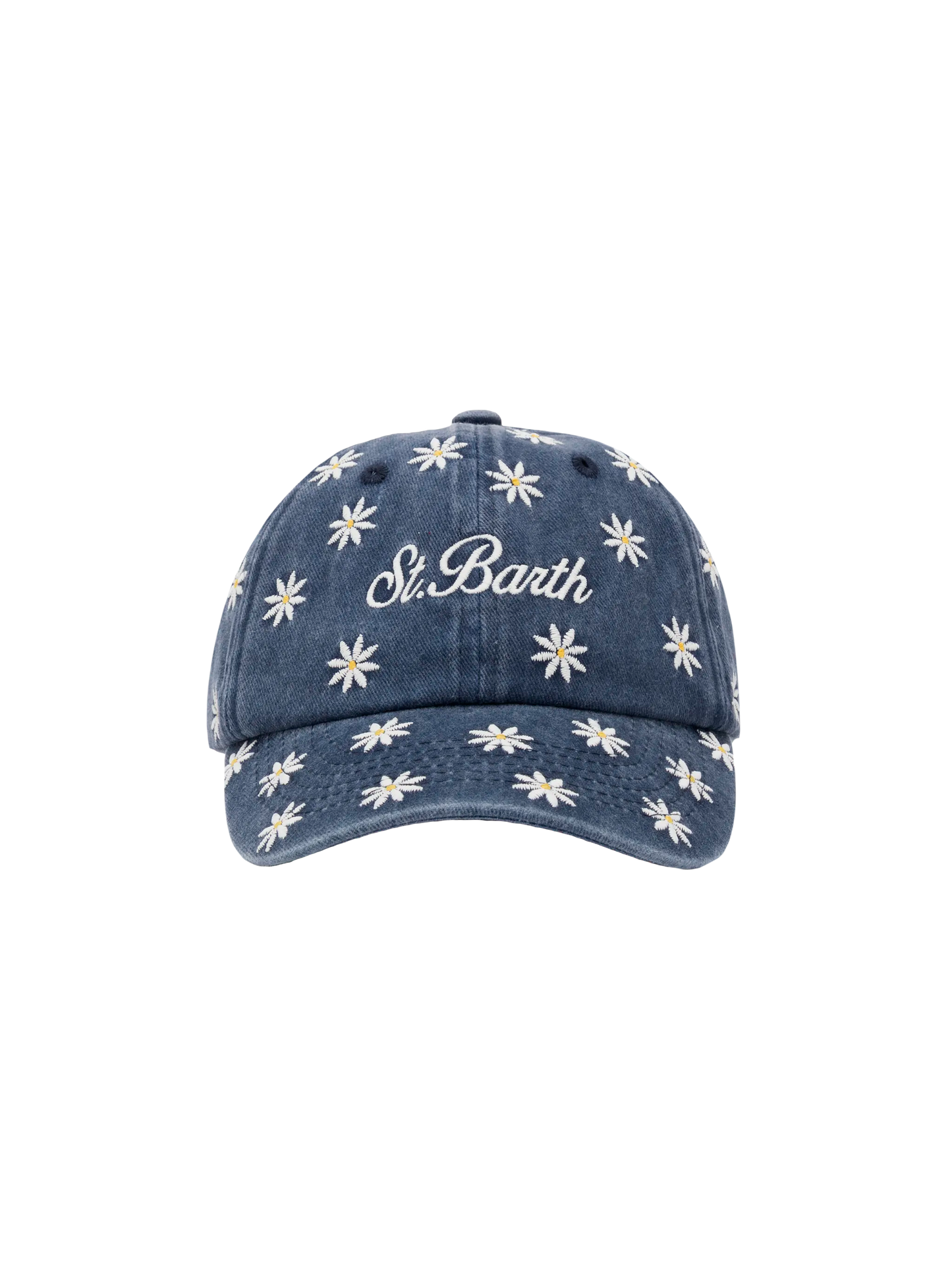 Blaue Baseballkappe aus Denim „Baseball Jr“ mit Gänseblümchen-Stickerei