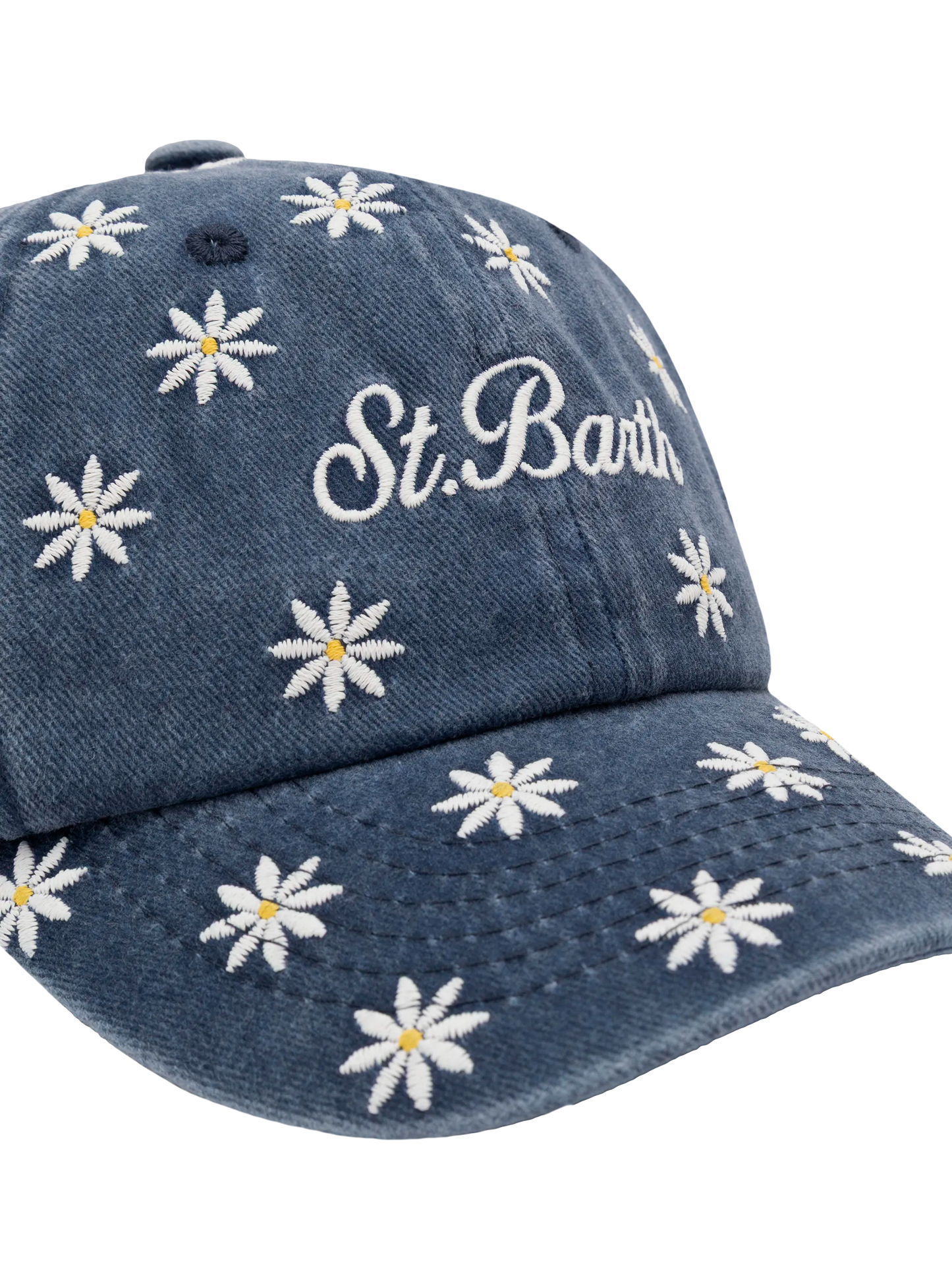 Blaue Baseballkappe aus Denim „Baseball Jr“ mit Gänseblümchen-Stickerei