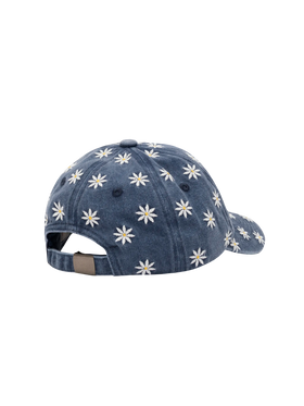 Blaue Baseballkappe aus Denim „Baseball Jr“ mit Gänseblümchen-Stickerei