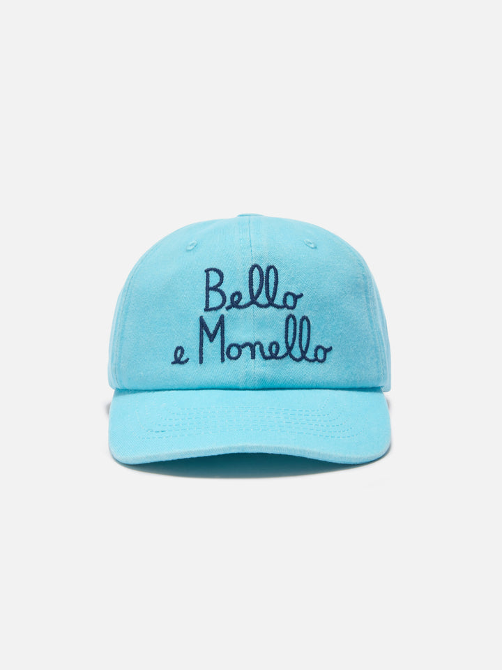 Davis cap with visor in light blue cotton with Bello e Monello embroidery