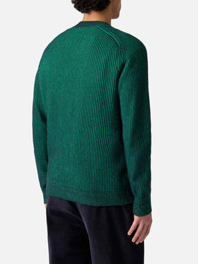 Man green half-turtleneck ribbed sweater