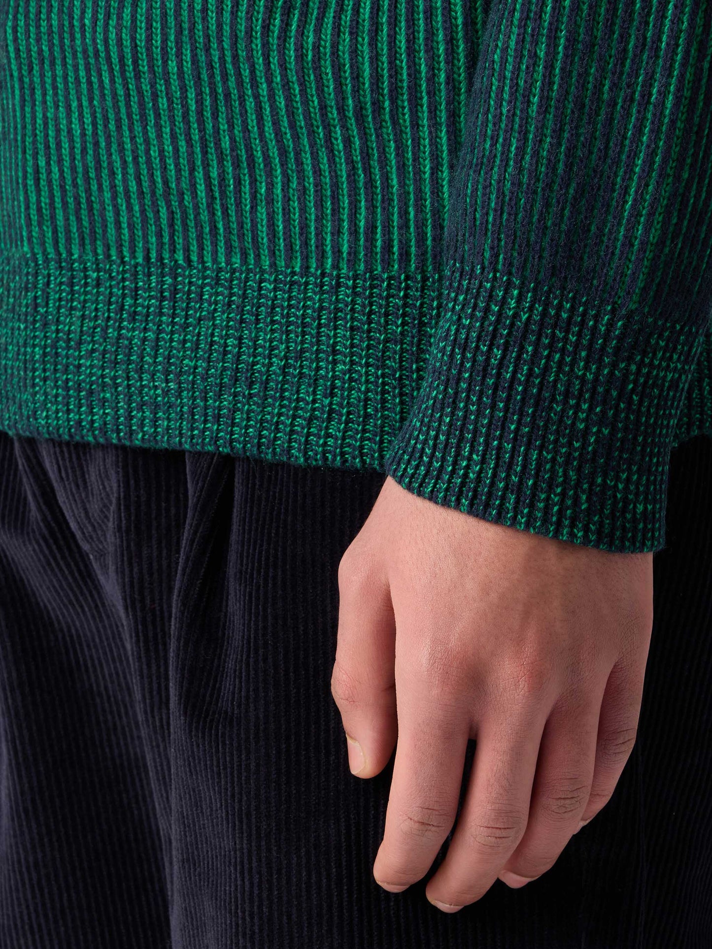Man green half-turtleneck ribbed sweater