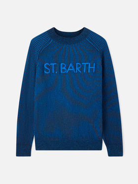 Maglione da uomo mezzo collo a costine blu