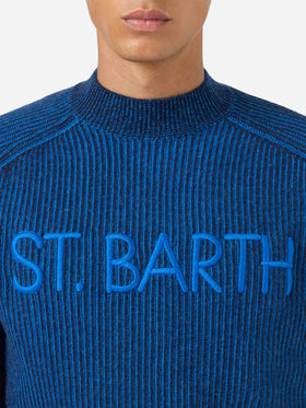 Maglione da uomo mezzo collo a costine blu