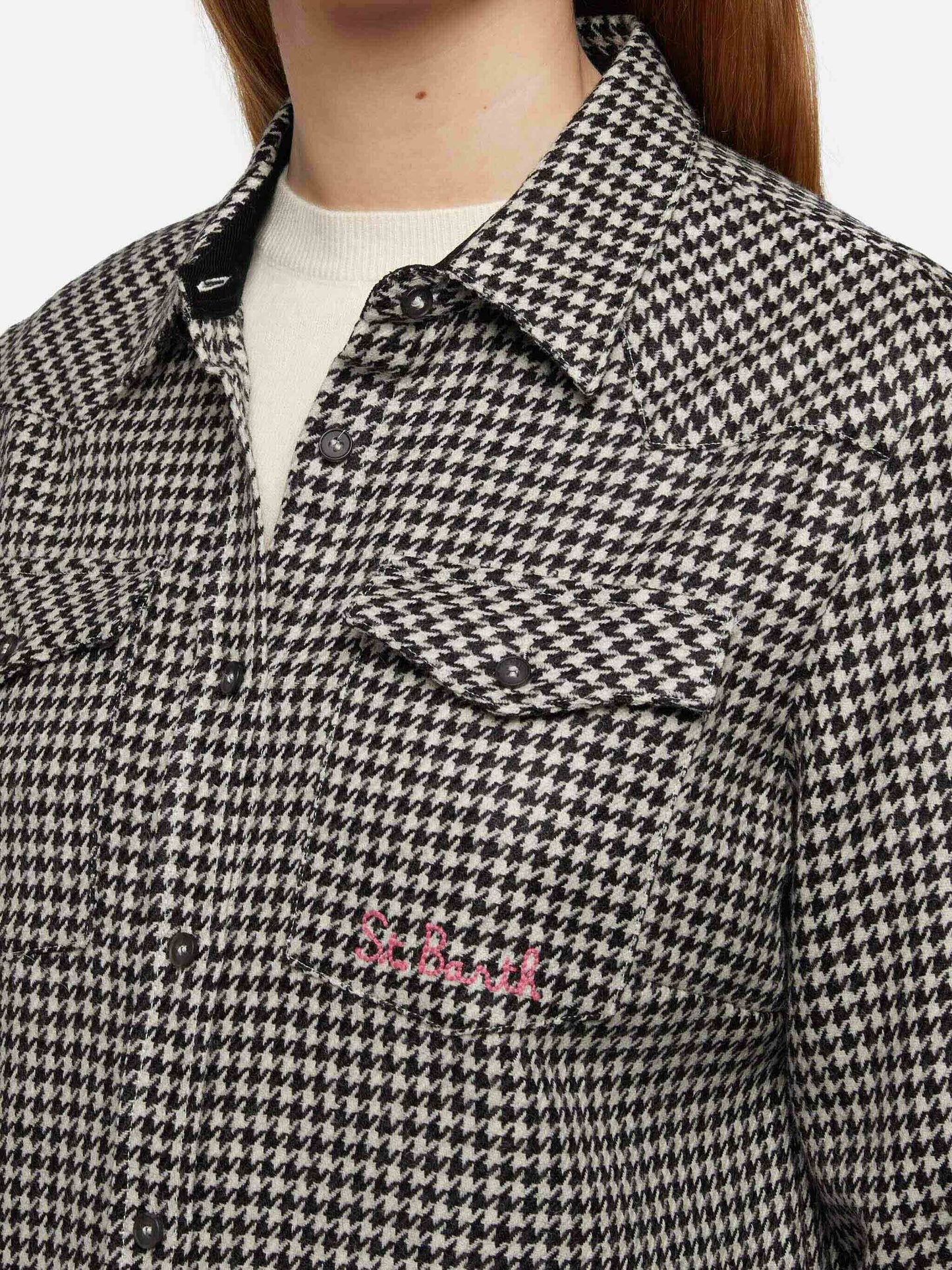 Wollhemd Hirsch mit Pied de Poul-Print