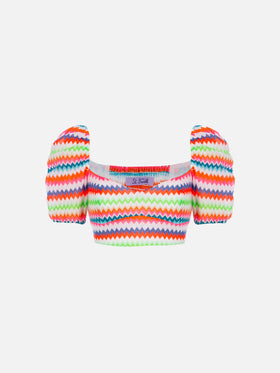 Delia fluo chevron raschel crop top