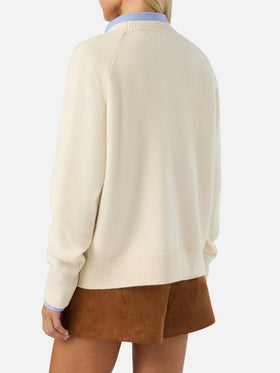 Jersey de punto de lana Delphine color off white con cuello redondo 