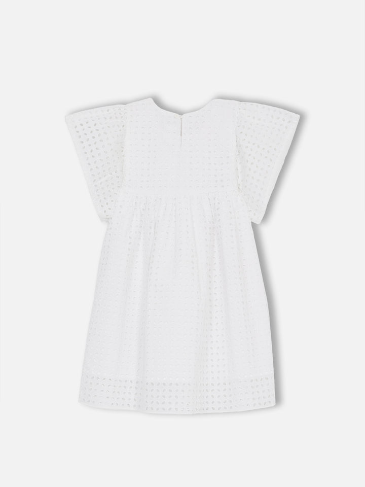 Weißes Baumwollkleid mit Sangallo-Spitze für Mädchen