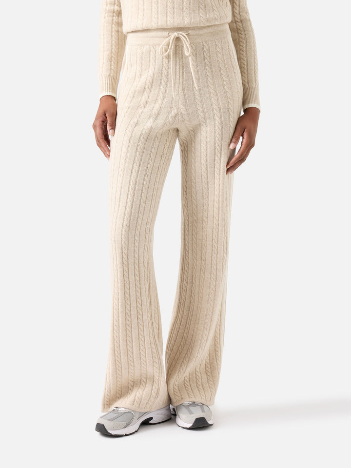 Pantalones de lana Dinard beige con ribetes en contraste 