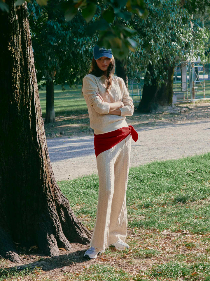 Pantalon en laine Dinard beige avec finitions contrastées 