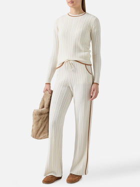 Dinard Zopfstrickhose aus weißer Wolle mit St. Barth-Stickerei