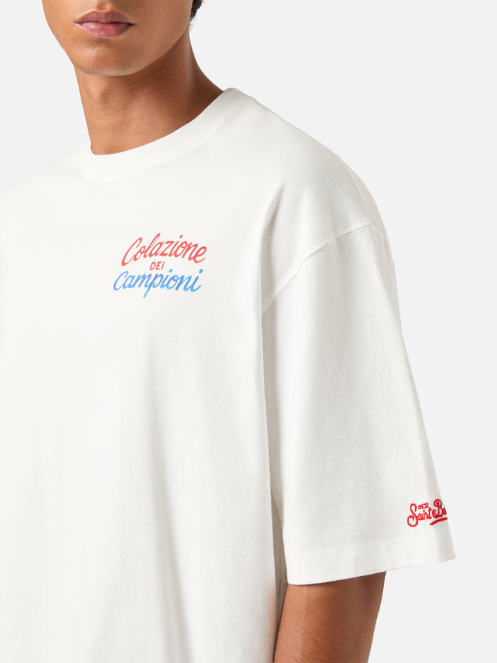 White Delmar oversize cotton t-shirt with back Colazione Dei Campioni print
