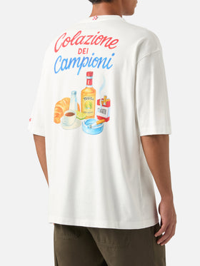Camiseta oversize blanca de algodón Delmar con estampado Colazione Dei Campioni en la espalda 