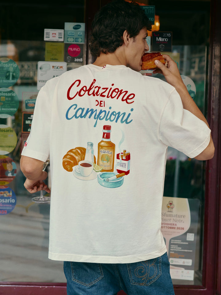 White Delmar oversize cotton t-shirt with back Colazione Dei Campioni print