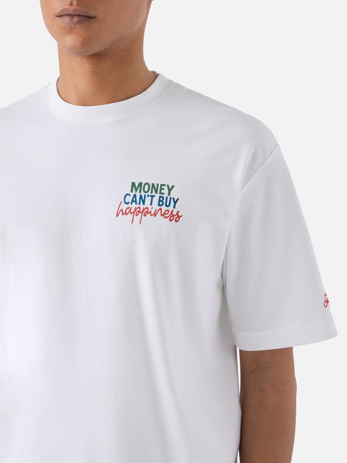 Delmar t-shirt with Money Can’t Buy Happiness print and maxi graphic on the back