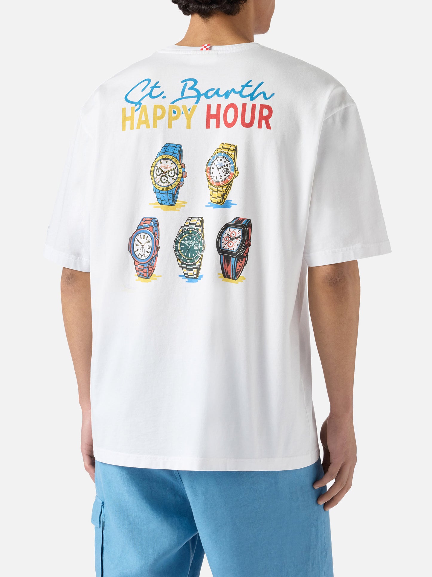 T-shirt Delmar con stampa St. Barth Happy Hour e maxi grafica sul retro