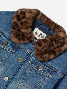 Hellblaue blue Dailys Jeansjacke mit Kragen aus Kunstpelz 