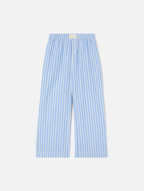 Pantaloni Doha in popeline a righe azzurre