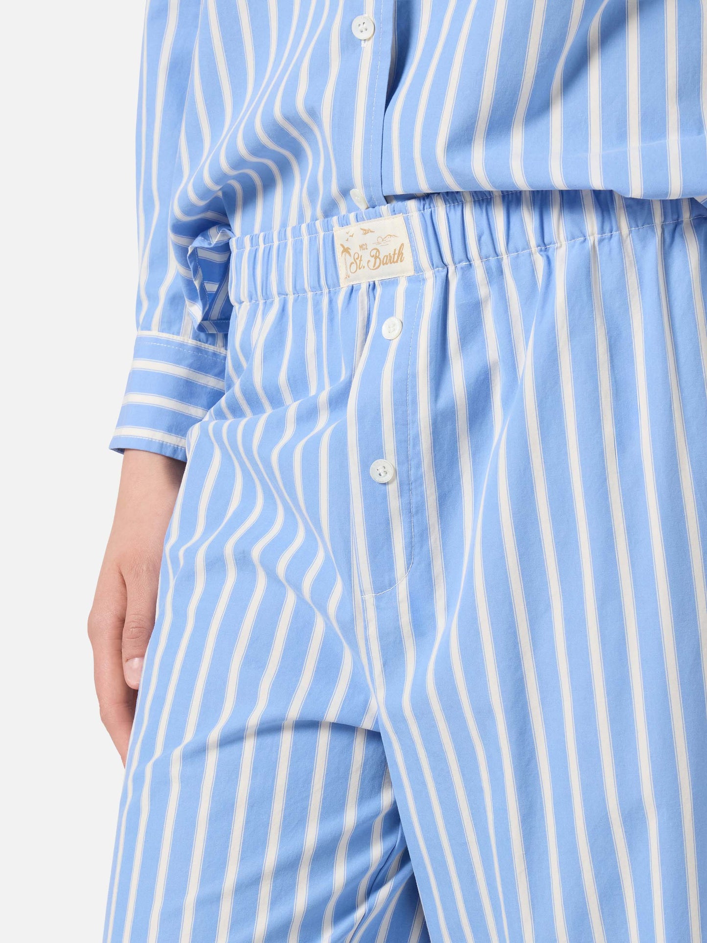 Pantaloni Doha in popeline a righe azzurre