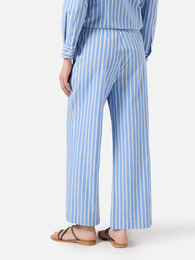 Pantaloni Doha in popeline a righe azzurre