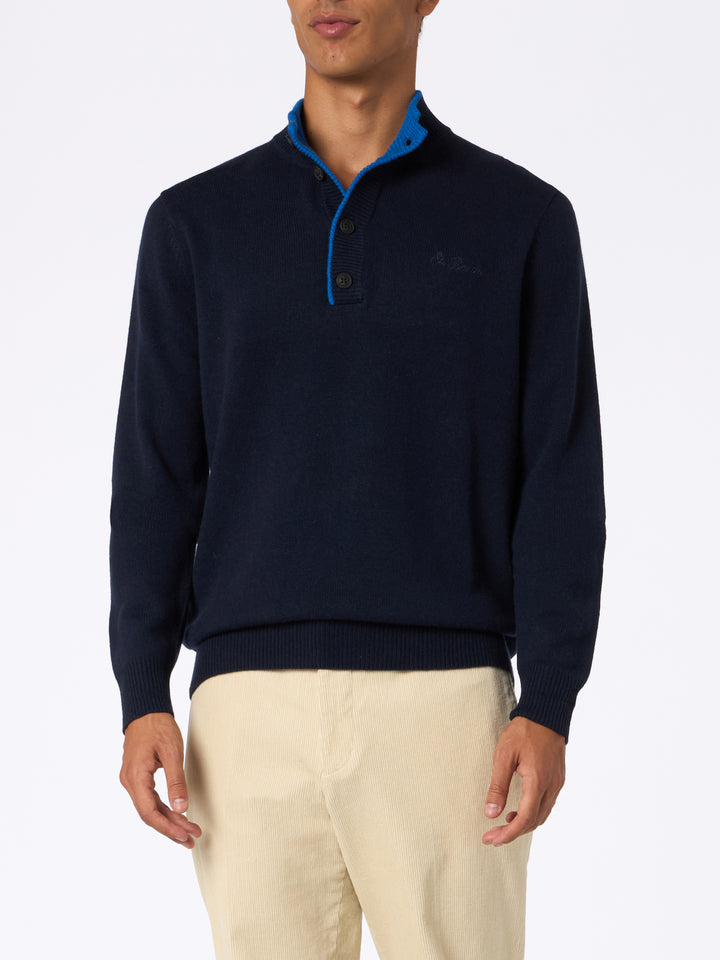 Man navy blue cashmere blend polo sweater Dorian - MC2 Saint Barth