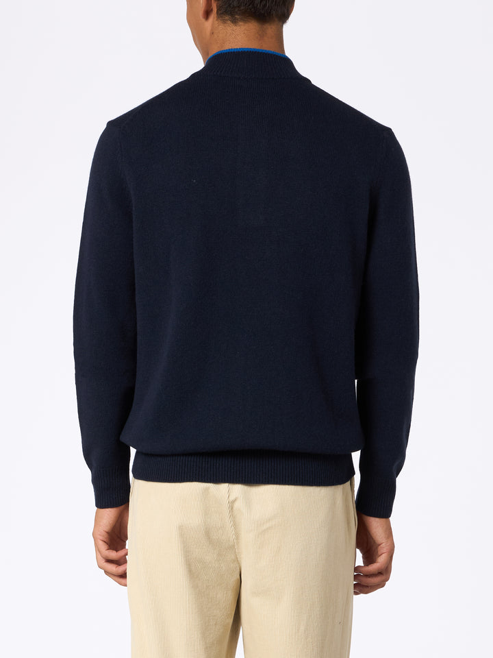 Man navy blue cashmere blend polo sweater Dorian - MC2 Saint Barth