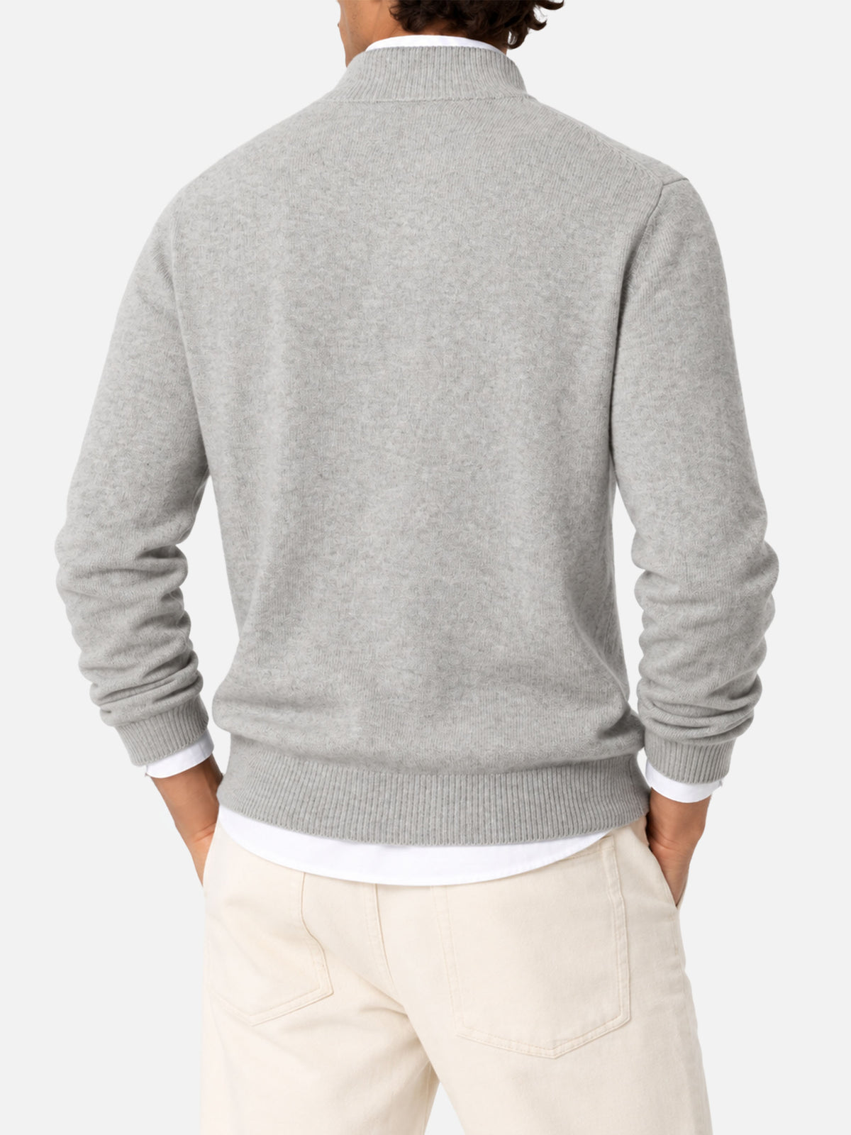 Light grey melange Dorian polo collar sweater with horn buttons