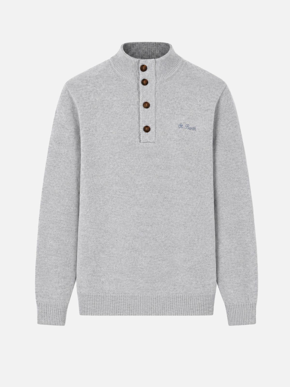 Light grey melange Dorian polo collar sweater with horn buttons