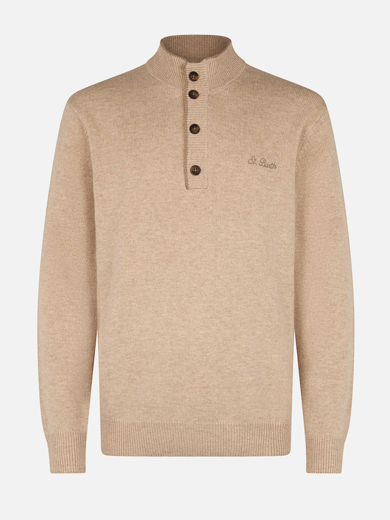 Man beige cashmere blend polo sweater Dorian